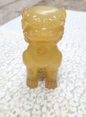 旧货老物件浅黄狮子摆件国风装饰古董纪念风水工艺品客厅狮民俗风