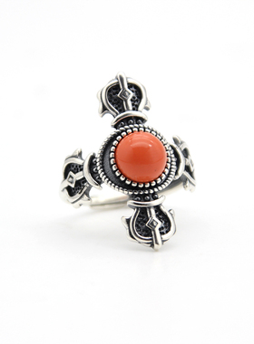 蒙歌银饰纯银金刚杵S925图腾戒指