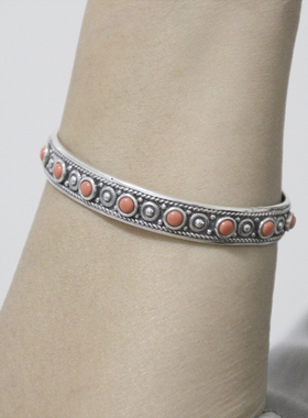 民族风925纯银手镯复古款开口藏族特色做旧手环游牧草原风蒙古族