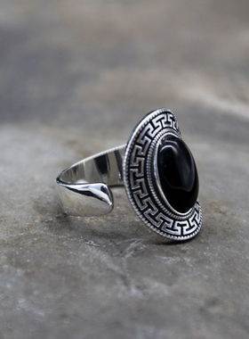 蒙歌马鞍戒指黑玛瑙霸气复古