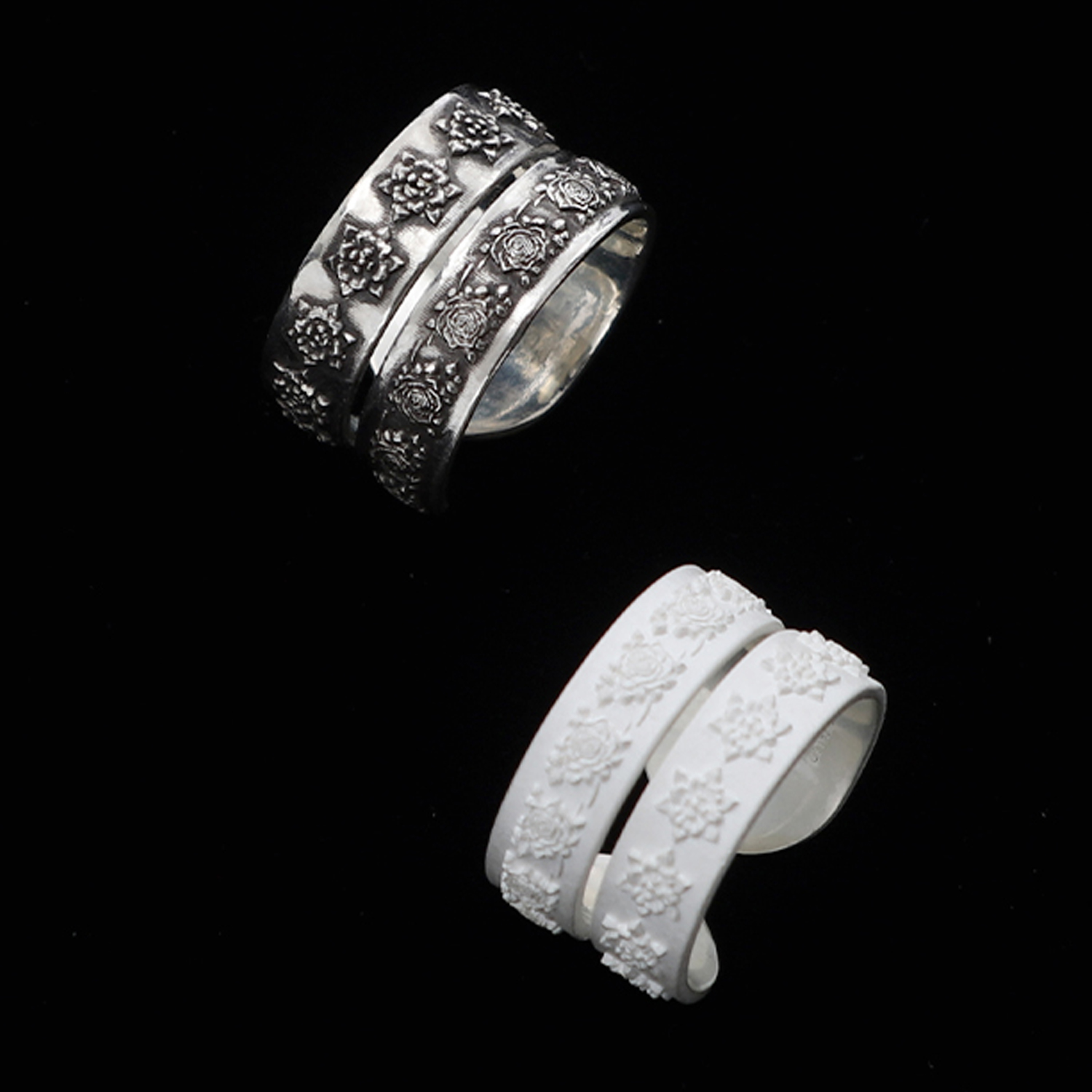 闽南花砖图腾浮雕镂空开口戒指