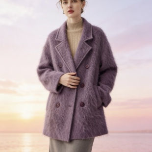 拉绒长新款时尚大衣短款外套呢料女冬枪年驳领厚2025西装毛呢上衣