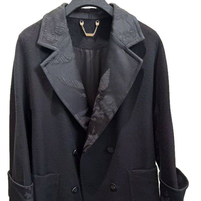 】毛呢扣20国风外套九分袖5羊绒折呢子大衣秋冬双排【羊毛缎面