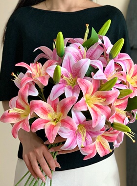 仿真高档3D百合花家居餐桌装饰