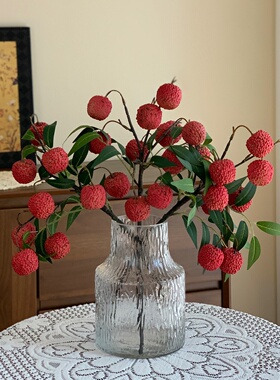 高仿真荔枝果实枝条植物插花装饰
