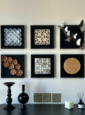 中古风组合挂墙画木制托盘相框黑色客厅玄关手工diy自制装饰相框