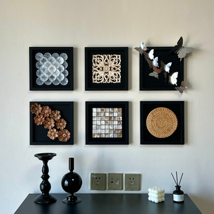 中古风组合挂墙画木制托盘相框黑色客厅玄关手工diy自制装饰相框