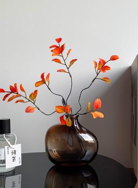 仿真花树枝红枫叶假花树叶子发财叶室内家居客厅枫叶假花北欧摆设