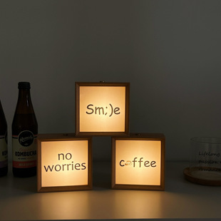 中古风咖啡店装饰摆件心情桌面灯木质氛围灯卧室床头摆件生日礼物