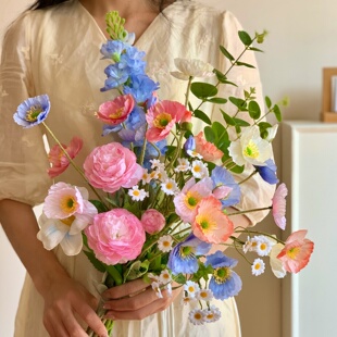 饰品摆设 野餐出游手捧花花束拍照道具仿真花虞美人假花客厅插花装