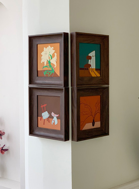 中古风相框转角挂画摆台客厅装饰画玄关卧室摆件复古风高级感摆台