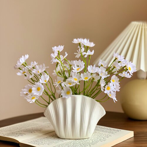 ins雏菊仿真花贝壳陶瓷花瓶摆件