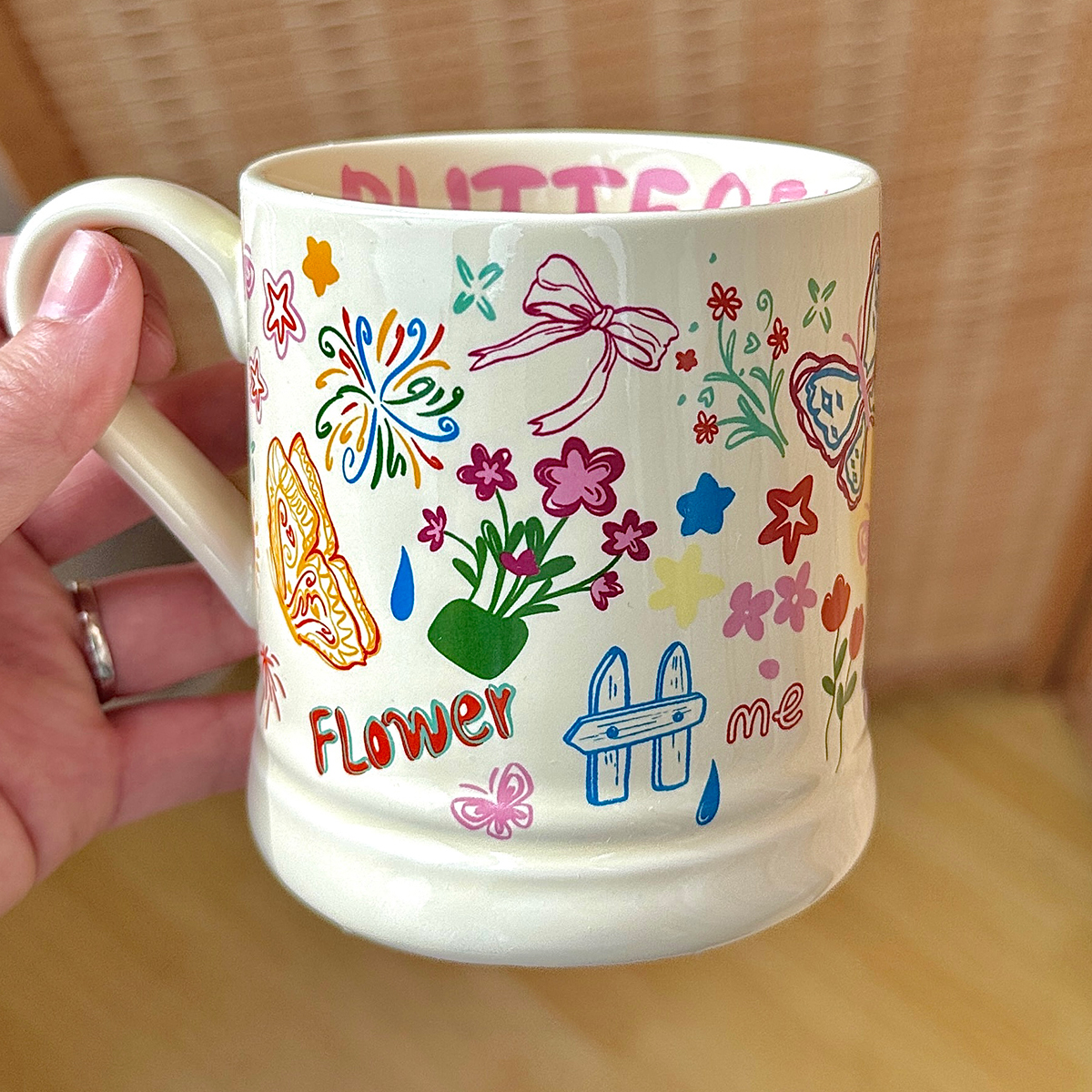 陶瓷水杯蝴蝶花纹家用喝水咖啡杯特别好看的水杯女生高颜值马克杯