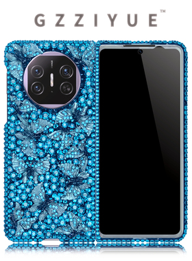 BQ适用于华为mateX7/X6/X5蓝色水钻手机壳定制小众折叠屏满钻穗子