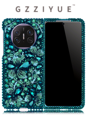 HP适用于OPPOfindN5折叠屏水钻手机壳绿色满钻手工定制重工设计