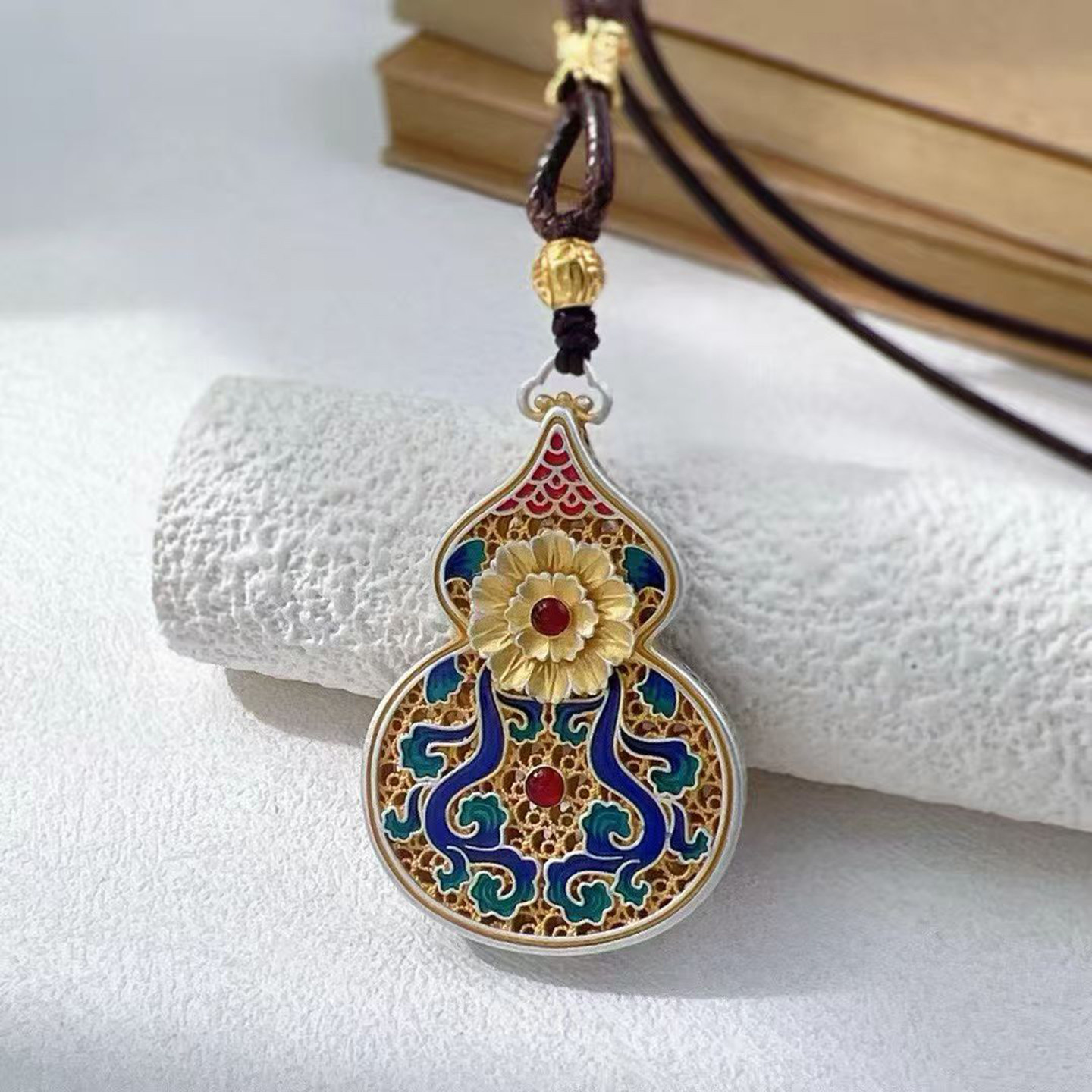 足银9999描金珐琅镂空葫芦吊坠女国潮风新中式百搭纯银项链毛衣链,饰品/流行首饰/时尚饰品新,银饰手镯,淘宝优惠券,粉丝福利购,淘宝优惠卷