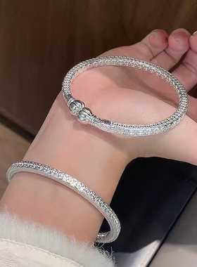 足银9999南瓜头铜钱手镯女新中式国风钱币开口纯银镯子情人节生日