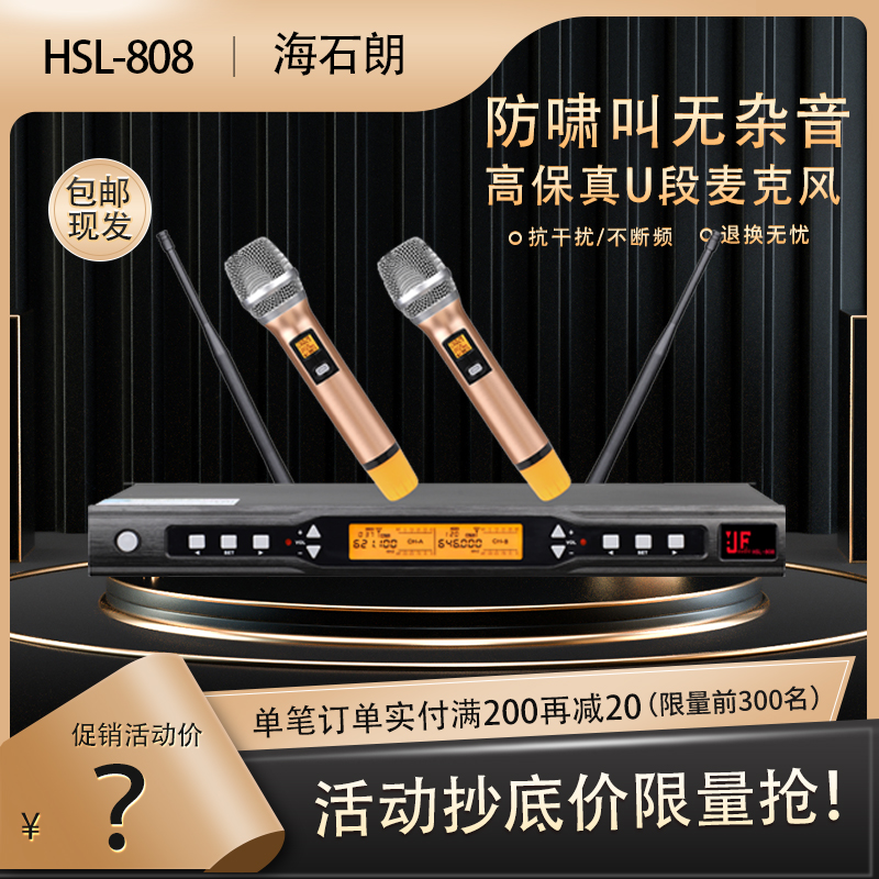 海石朗 无线话筒一拖二家用KTV专用K歌麦克风防啸叫直播套装