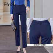 女黑色中腰松紧腰垂感直筒裤 长裤 正装 西装 工装 梵木森秋冬职业西裤
