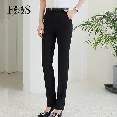 韩版职业装裤子新款修身直筒中腰