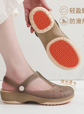 洞洞鞋女款夏防滑外穿软底厚底新款拖鞋果冻包头沙滩鞋护士凉鞋