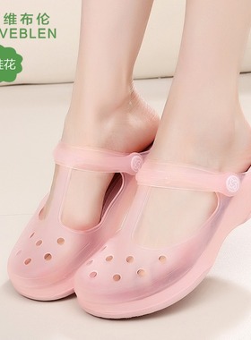 veblen2025夏新款洞洞鞋女凉拖鞋外穿加厚包头沙滩鞋软韩版果冻鞋