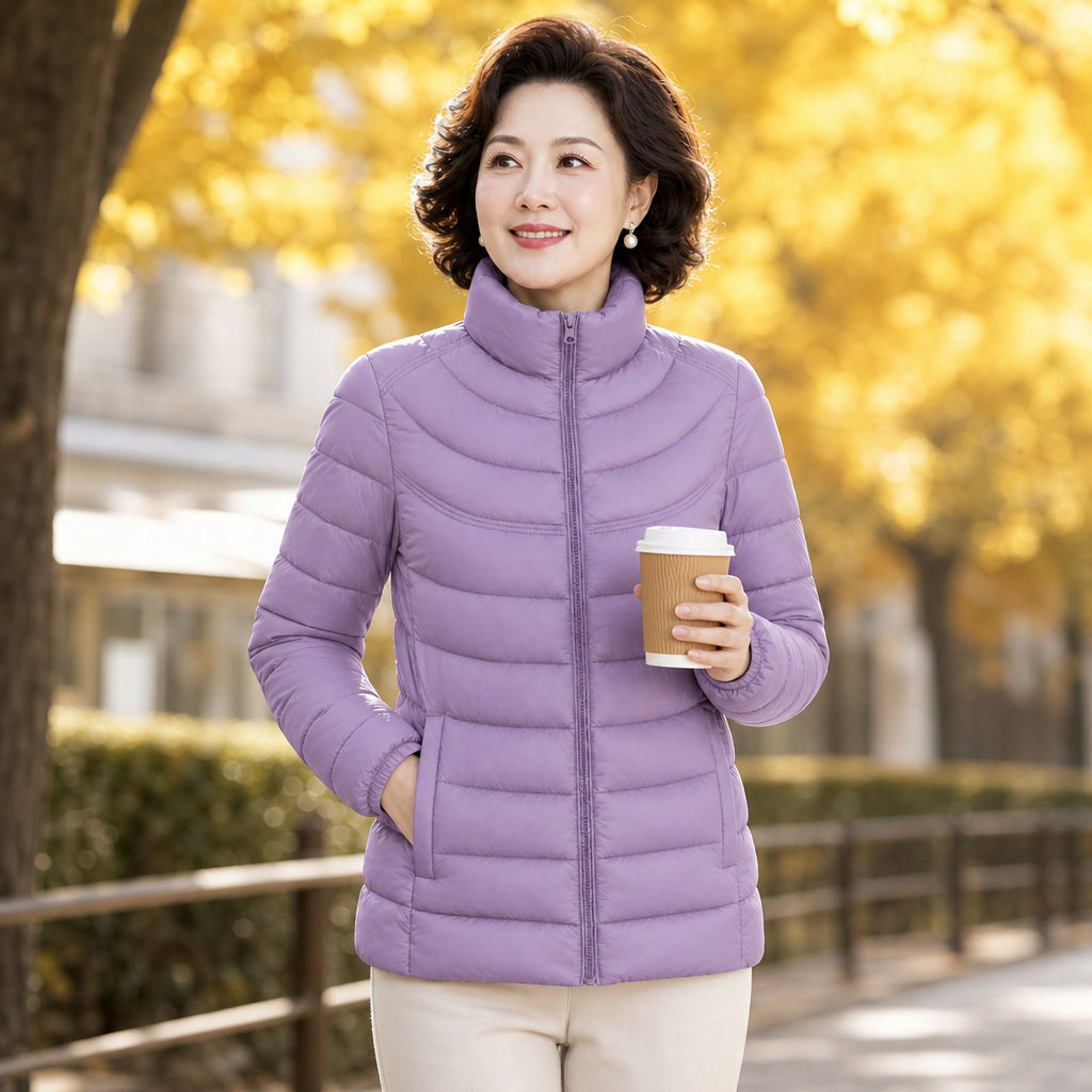 秋冬女士立领轻薄棉服棉衣中老年妈妈大码显瘦保暖外套显瘦妈妈装