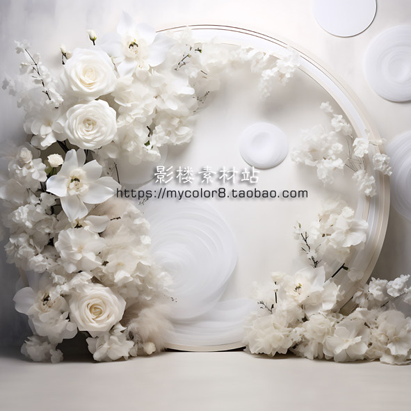 婚纱影楼摄影背景韩式主白色花墙壁画高清素材大图直播间24-146