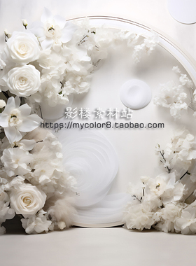 婚纱影楼摄影背景韩式主白色花墙壁画高清素材大图直播间24-146