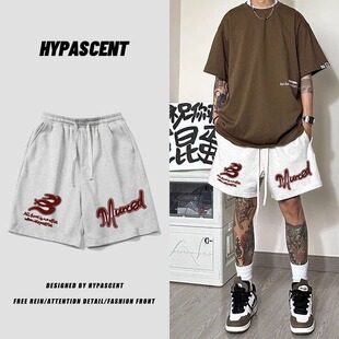 vibe高街宽松休闲运动短裤 男夏季 复古潮牌字母印花抽绳五分裤 美式