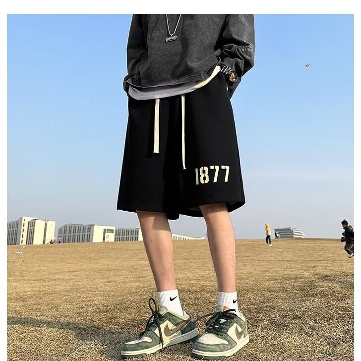 1877印花短裤男夏季百搭运动五分裤潮牌oversize美式高街休闲裤子