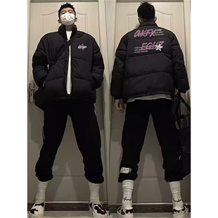 冬季休闲美式高街宽松加厚黑色外套保暖防寒棉服男款潮牌学生棉衣