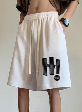 大码美式潮牌复古印花运动篮球短裤男士夏高街宽松vibe休闲五分裤