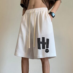 大码美式潮牌复古印花运动篮球短裤男士夏高街宽松vibe休闲五分裤