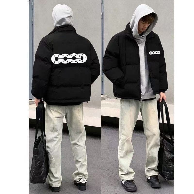 冬季加厚保暖立领拉链棉服男款oversize百搭字母印花面包服外套潮