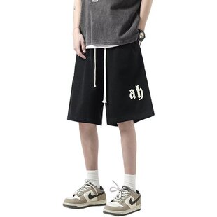 百搭帅气宽松运动五分裤 美式 男夏季 潮牌印花高街国潮休闲短裤 新款