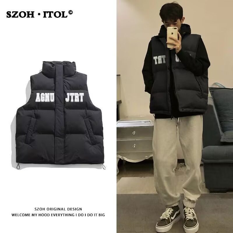 冬季立领坎肩背心棉服外套男生美式字母痞帅印花潮牌宽松休闲马甲,男装,常规马甲,淘宝优惠券,粉丝福利购,淘宝优惠卷