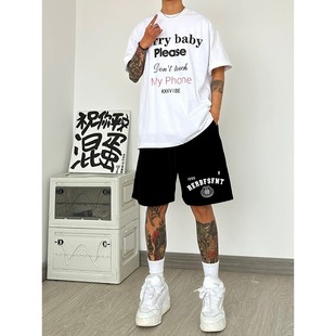 百搭抽绳运动五分裤 痞帅潮牌休闲短裤 街头宽松阔腿裤 美式 子 男夏季
