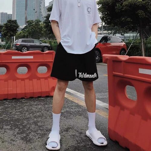 ins潮牌潮流百搭休闲短裤男生夏季字母印花宽松运动五分篮球裤子