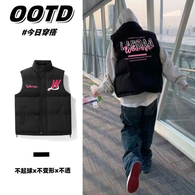 hiphop美式休闲字母印花立领马甲男女秋冬季街头情侣坎肩棉服外套,男装,常规马甲,淘宝优惠券,粉丝福利购,淘宝优惠卷