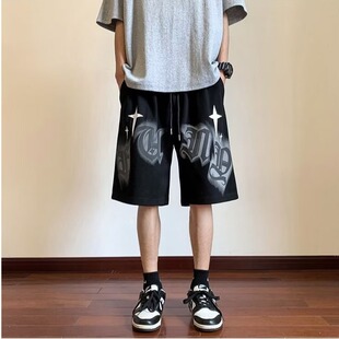 设计感小众潮牌潮流印花宽松运动五分裤 男生夏季 子 休闲短裤 美式