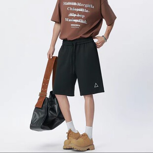 男生款 子潮牌宽松休闲五分中裤 夏季 运动裤 美式 黑色三角标印花短裤