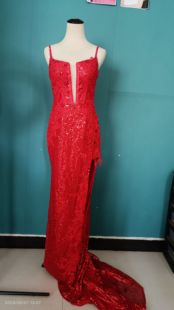 红色亮片鱼尾裙晚礼服新娘敬酒服结婚订婚回门宴主持演出年会拖尾