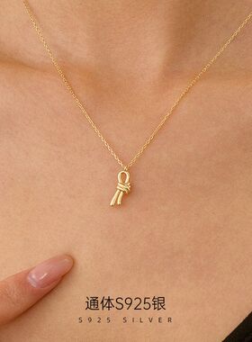 小众榕树下ins百搭银绳结锁骨博主S925韩国饰品简约项链时髦女链