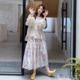 奶甜系刺绣娃娃衬衫碎花半身裙套装女2025秋季新款宽松减龄两件套，女装套装/套裙，2C200