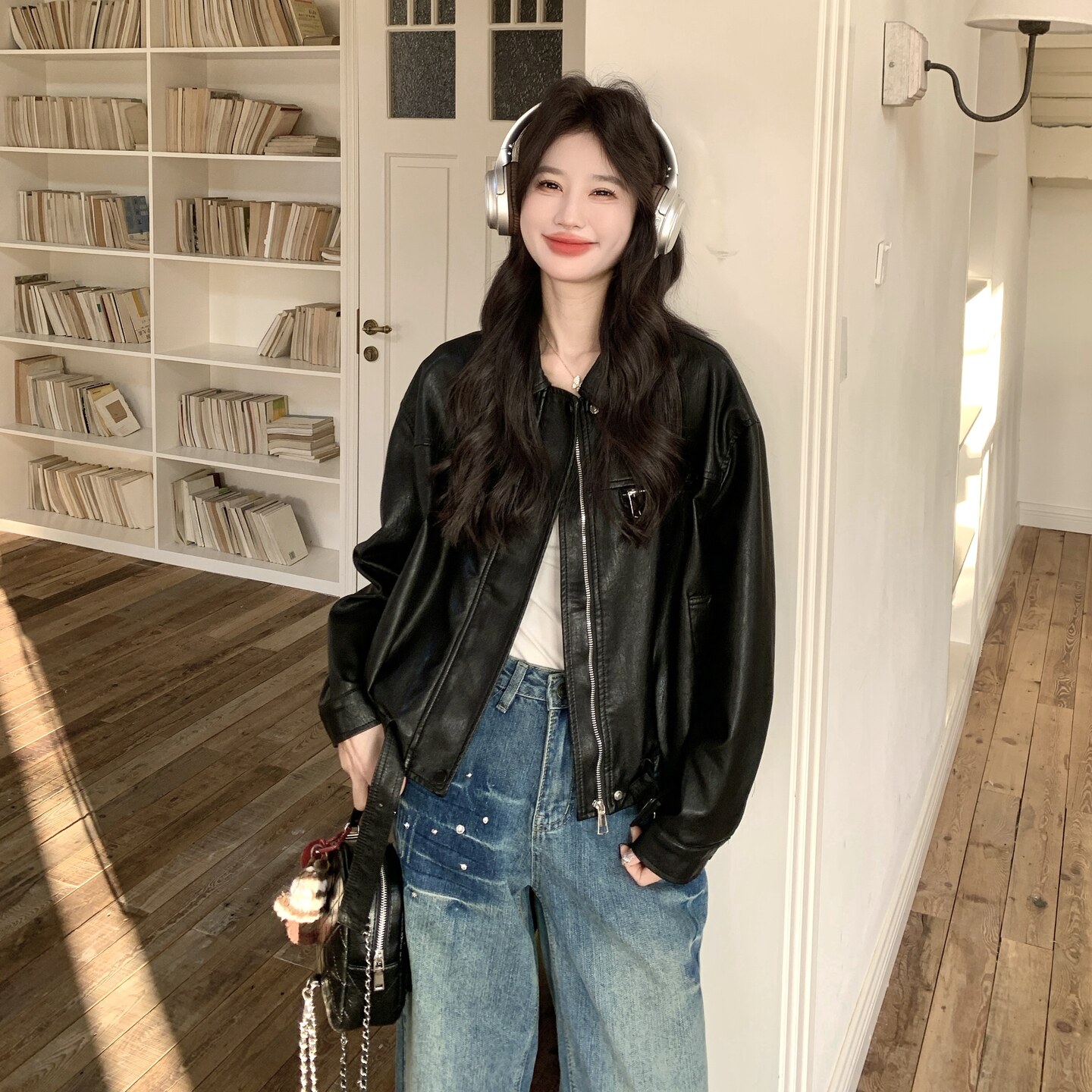 【出货】新款黑色拉链皮衣2C200-2612-P175-K288,女装皮衣,2C200