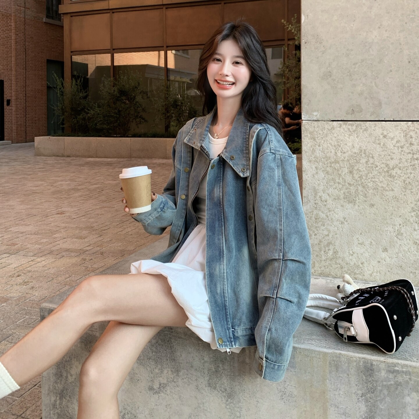 飘带拼接牛仔外套女春秋2025新款爆款流行超火美式休闲夹克短款,女装短外套,2C200
