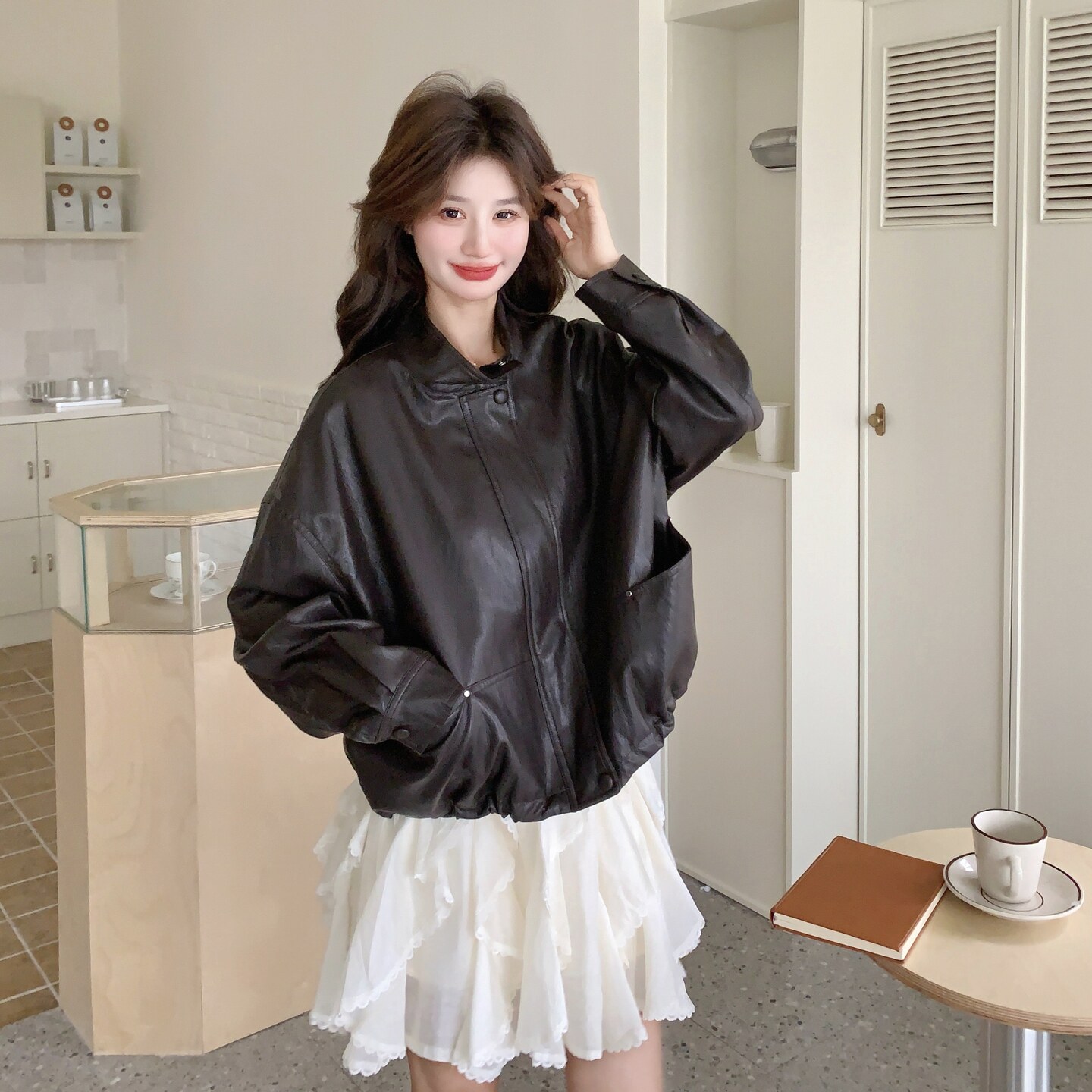 【出货】新款2C200-2601-P175-K288铆钉大口袋皮衣,女装皮衣,2C200