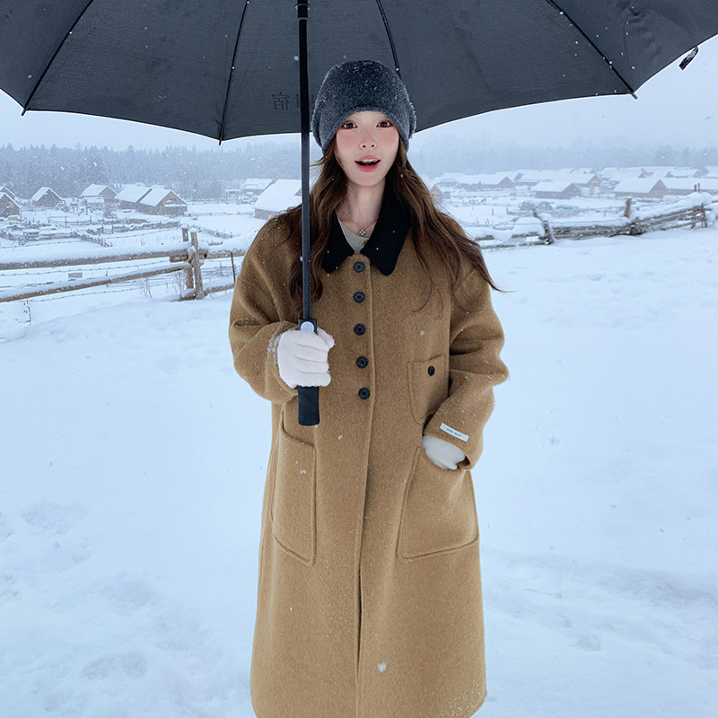 【出货】70毛撞色羊毛大衣2C200-Y624-P295-K438,女装毛呢外套,2C200