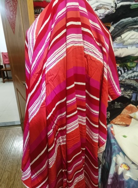 红白色横条纹印花重磅铜氨丝纯棉面料制衣服装布料宽1.45米